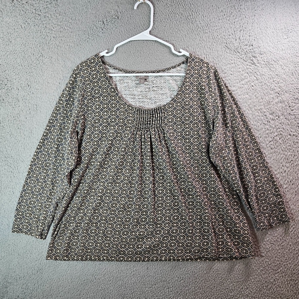 J Jill Tee Top Women XL Stretch Geometric Print Gray Black White